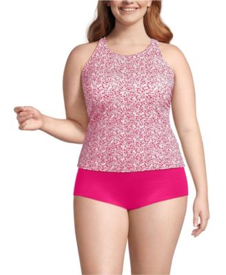 Women's Plus Size Tugless High Neck Strappy Back Tankini Top