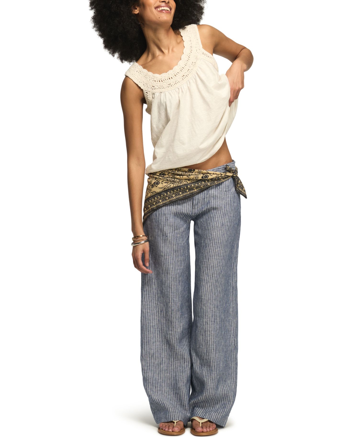 Women's Crochet Trim Scoop Neck Swing Tank Top