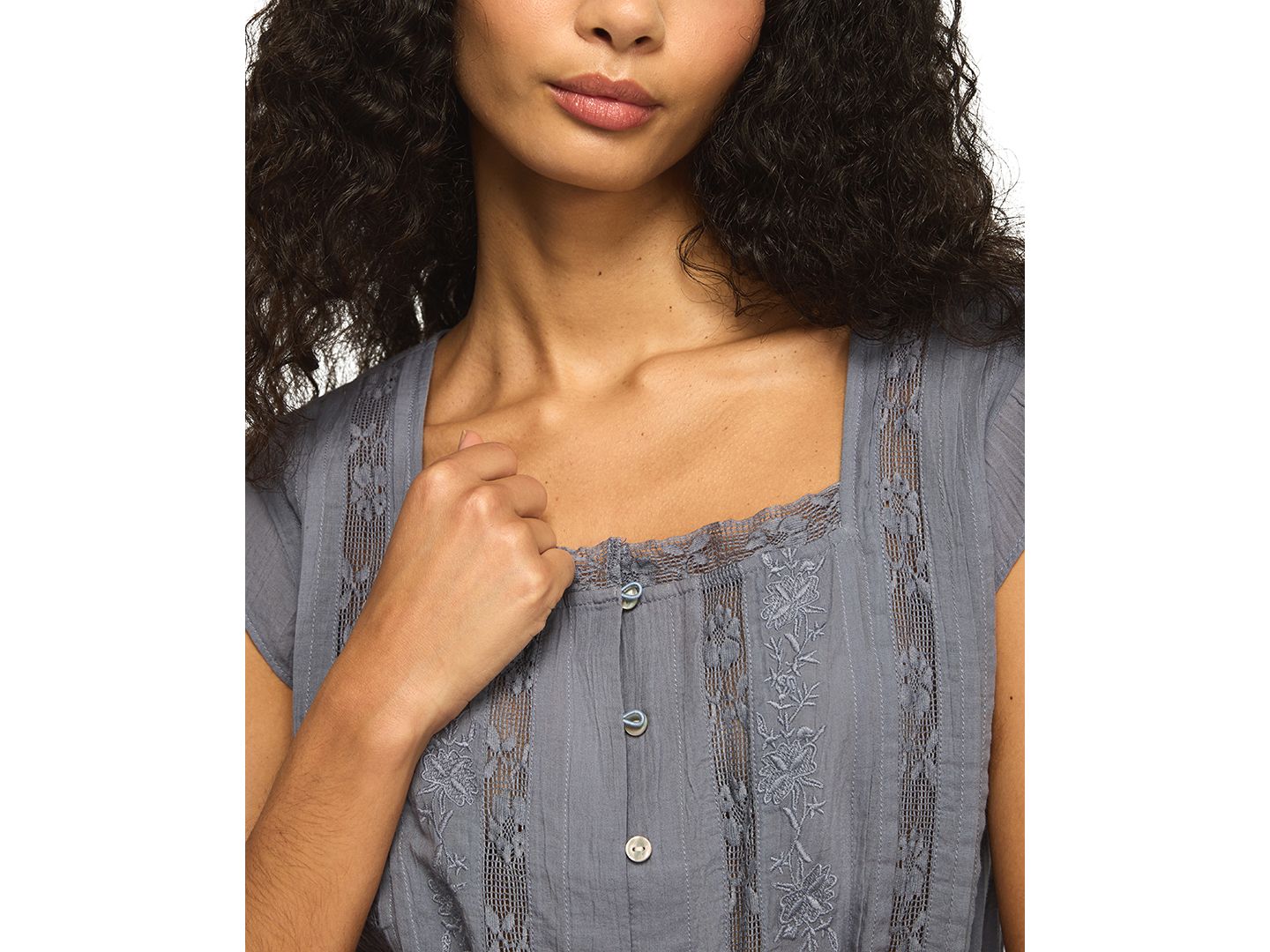Женский топ Lucky Brand Square Neck Cotton, цвет: Серо-бежевый — фото 3