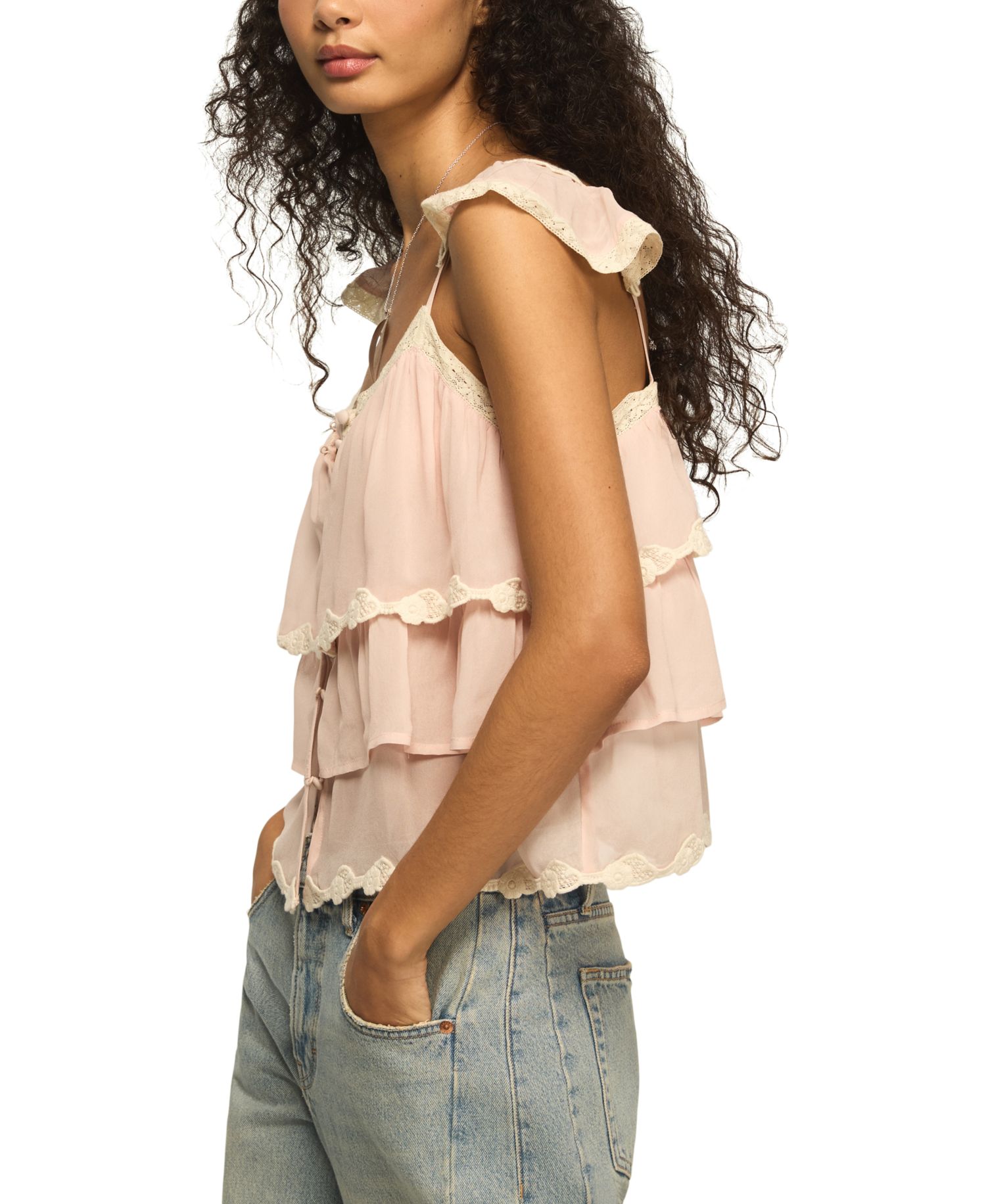 Women's Lace Trimmed Flutter Tank Top