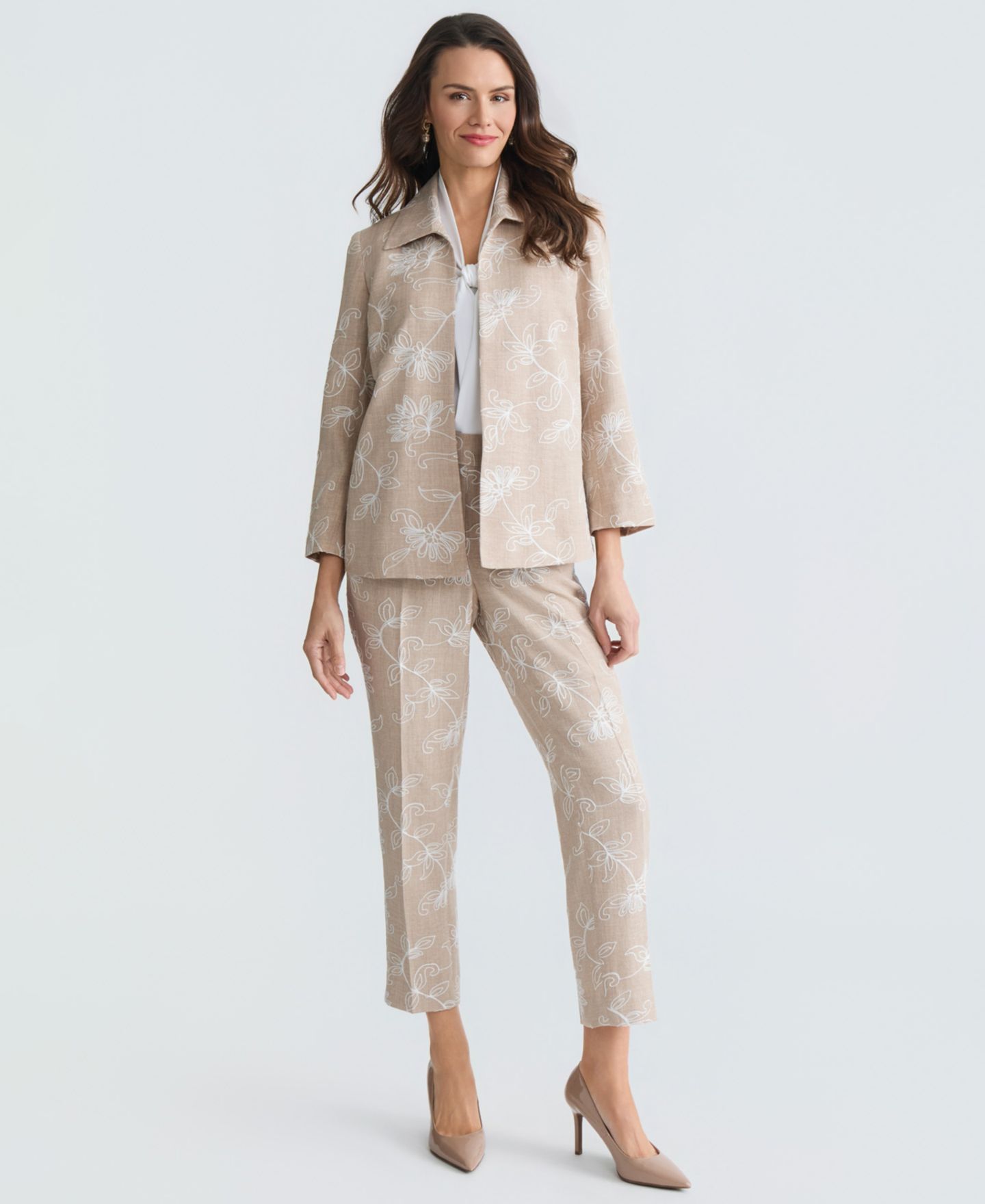 Женская куртка Kasper Boxy Floral Embroidered Jacket, Regular & Petite, цвет: Меланжевый / Белый — фото 4