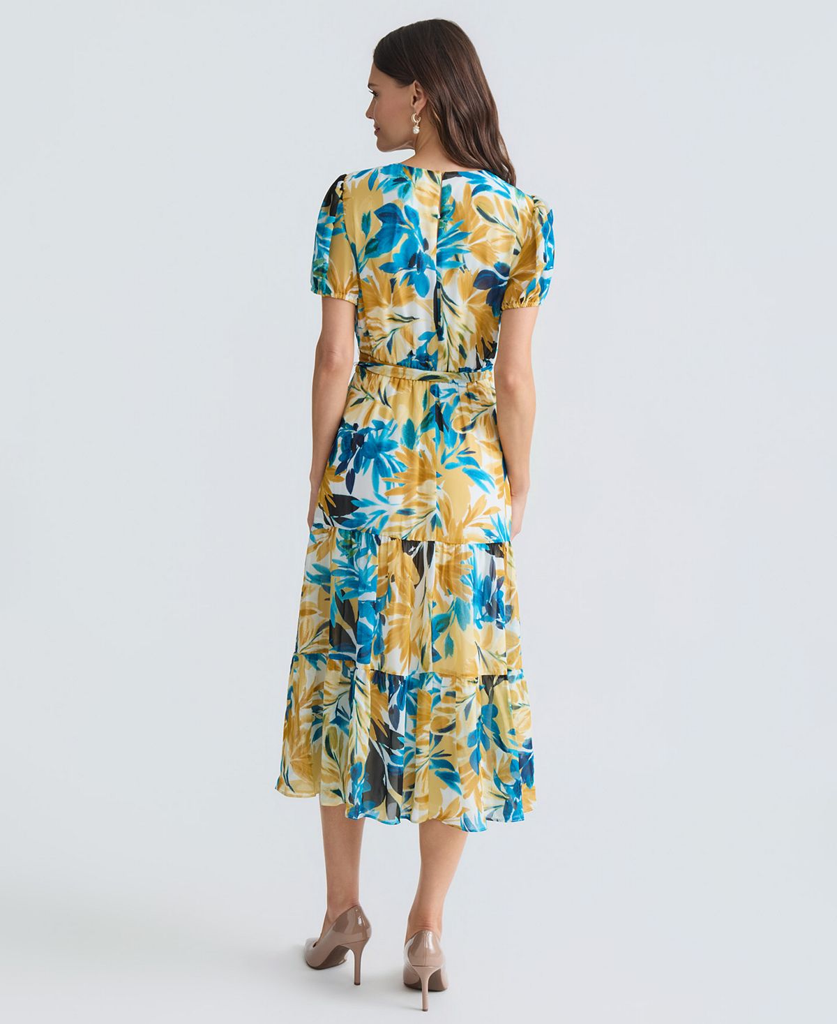 Kasper Women's Short-Sleeve Printed Tiered Midi Dress view 5 — MAYCSS fashion products