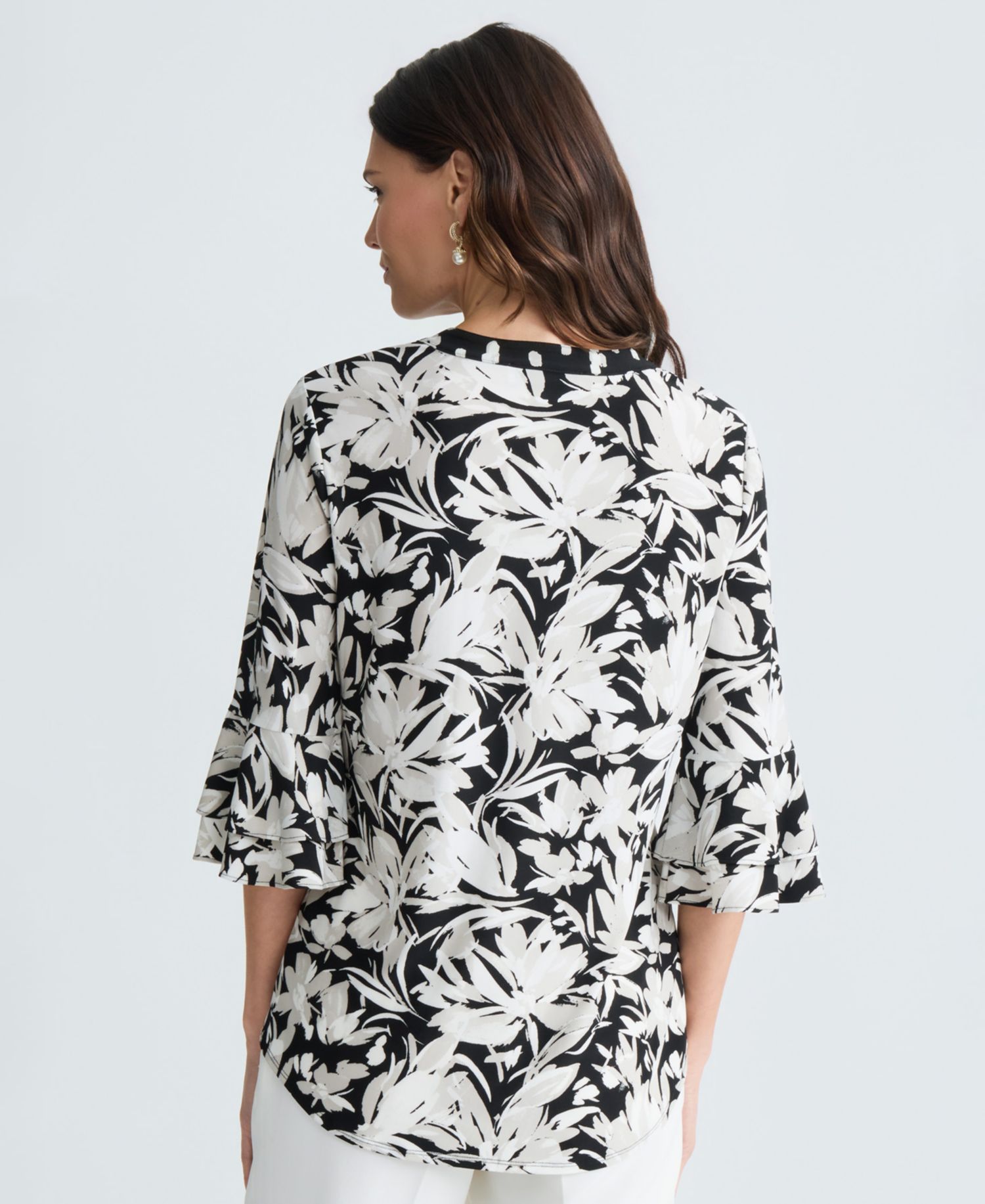 Women's Printed V-Neck Elbow-Sleeve Top, Regular & Petite