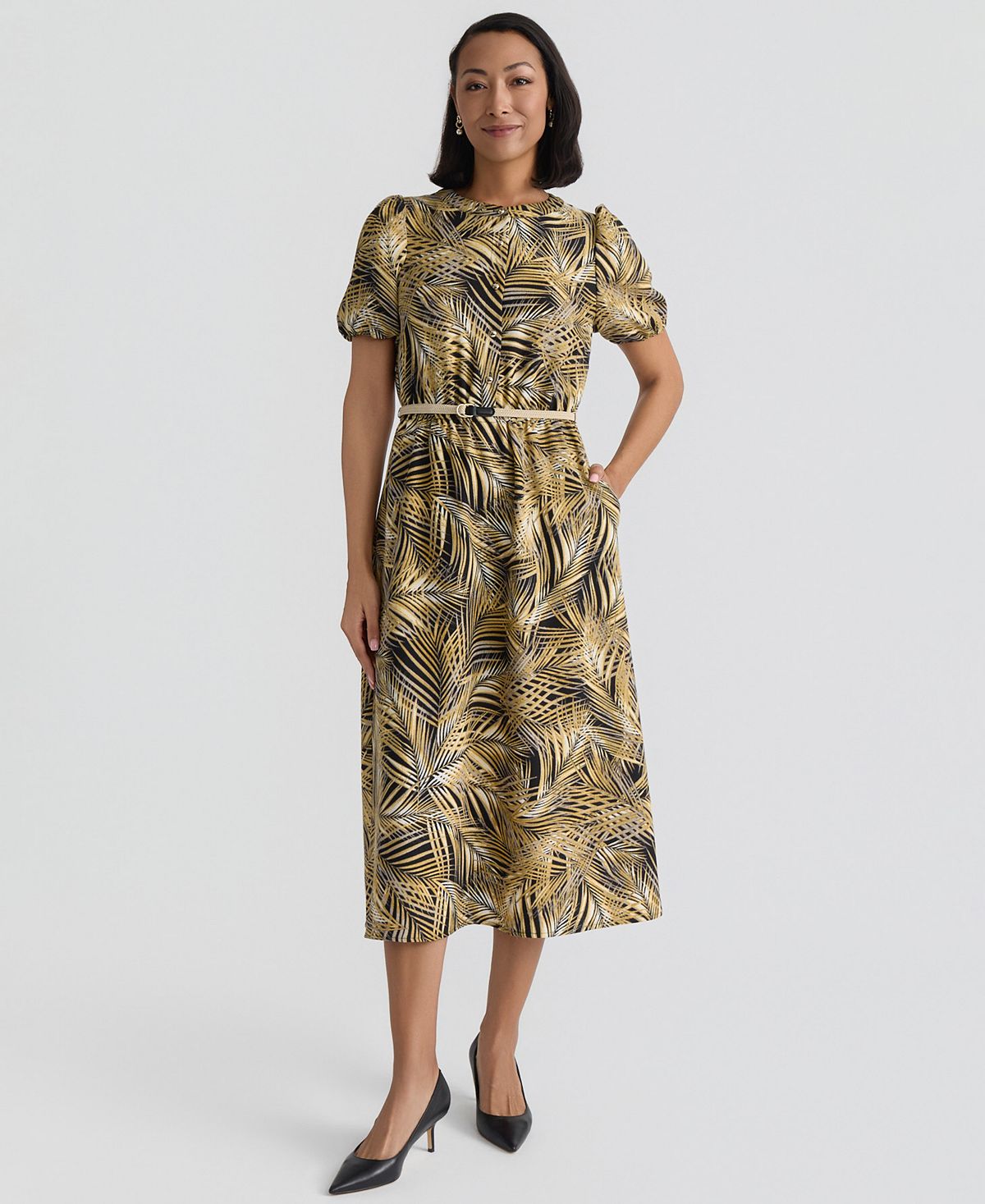 Kasper Women's Crewneck Puff-Sleeve Shirt-Dress view 2 — MAYCSS fashion products