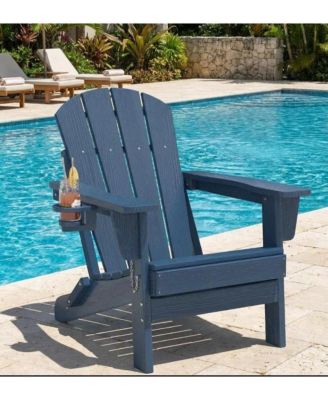 1 Piece All Weather Resistent Outdoor Patio Chair, Folding Adirondack Chair with Cup Holder