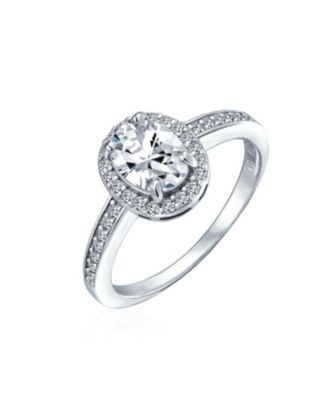 Classic Halo Oval CZ Solitaire Promise Ring Thin Band Cubic Zirconia .925 Sterling Silver