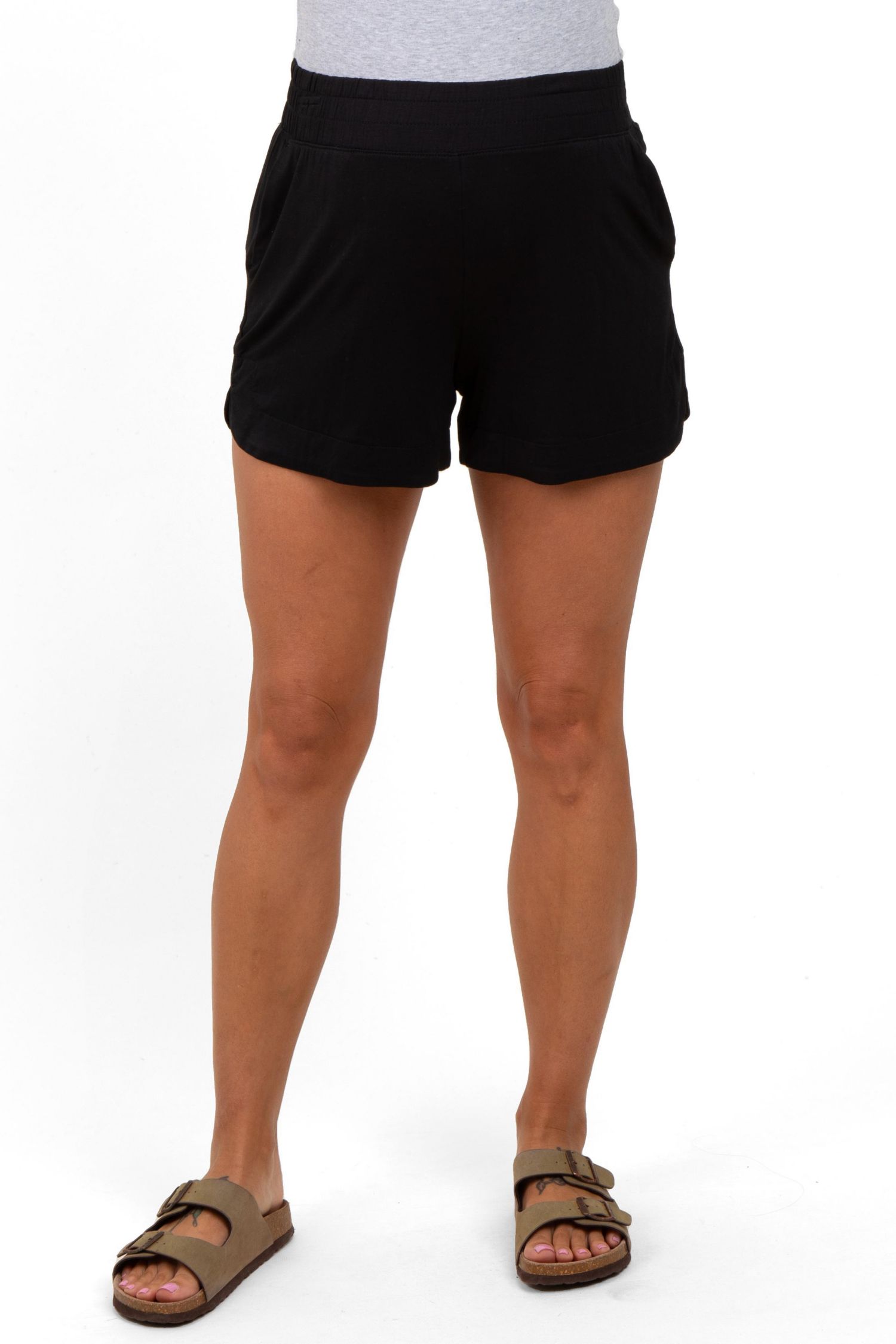 Women's Black Basic Rounded Hem Shorts