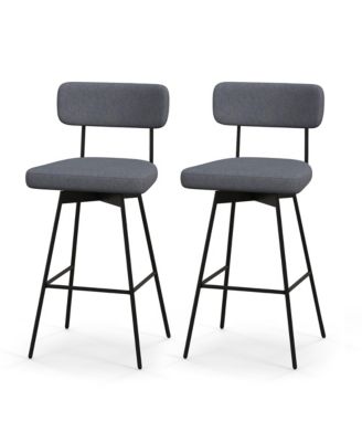 Set of 2 Bar Stools Modern Upholstered 360 Degree Swivel Bar Chairs 29 Inch Bar Height Barstools