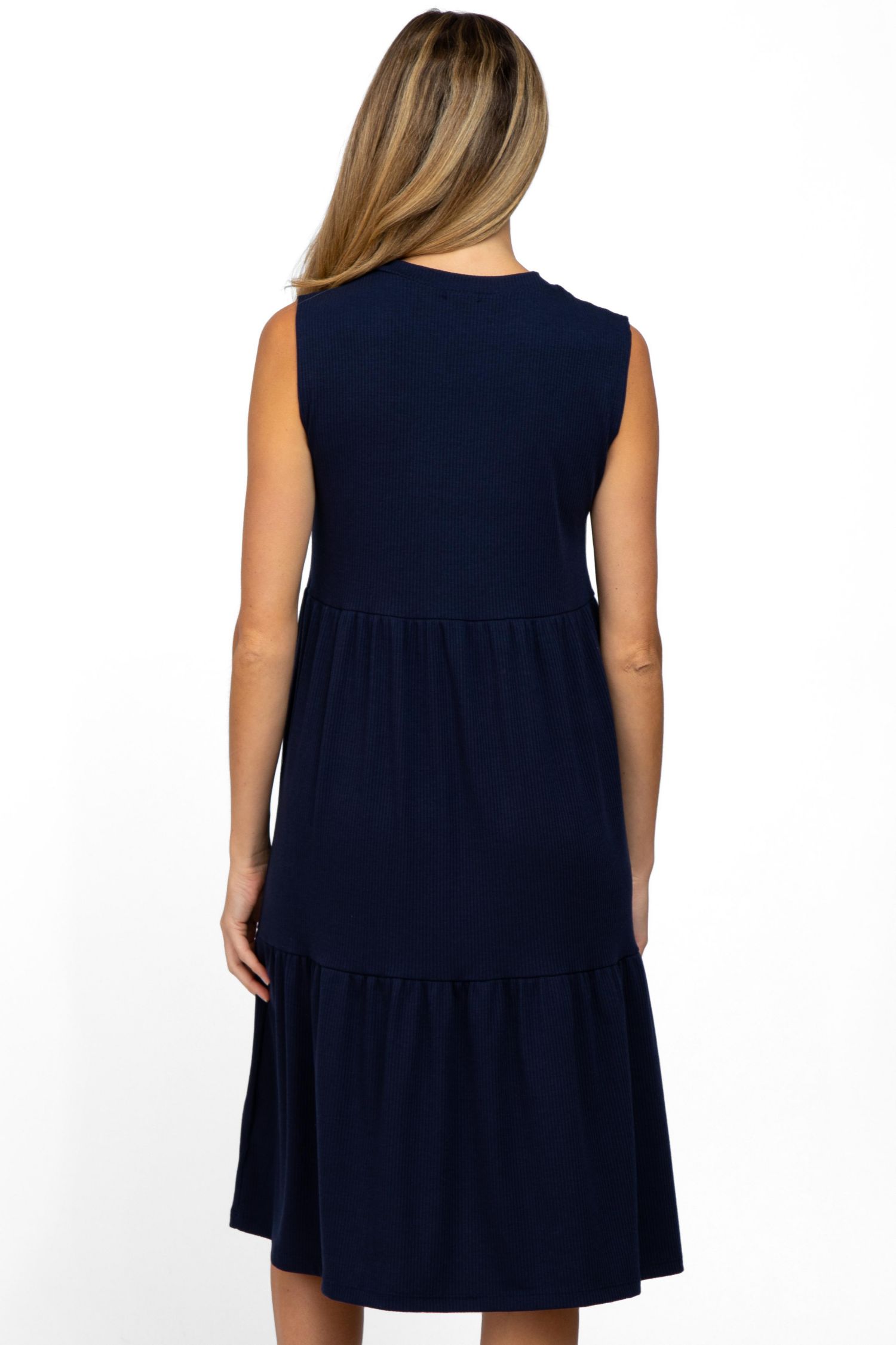 Women's Navy Ribbed Sleeveless Midi Dress