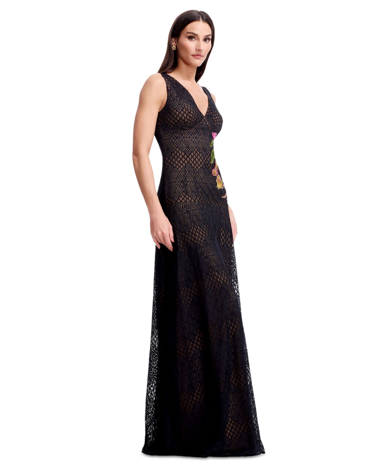 Women's Floral Applique Detail Sleeveless Gown