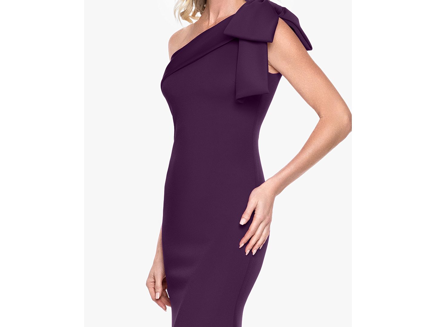 Женское платье B&A By Betsy and Adam One-Shoulder Bow Scuba Long, цвет: Сливовый — фото 3