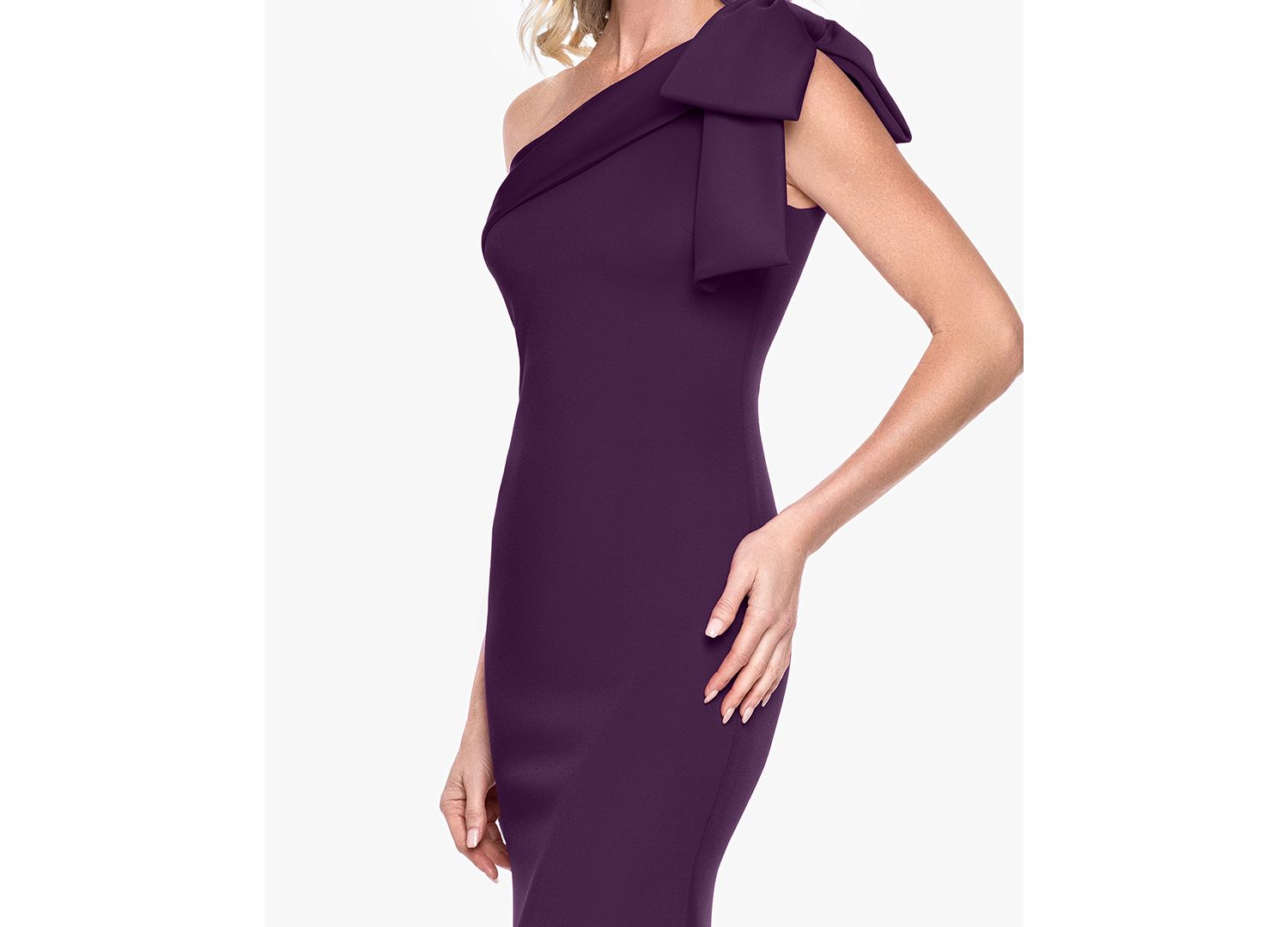 Women’s One-Shoulder Bow Scuba Long Dress
