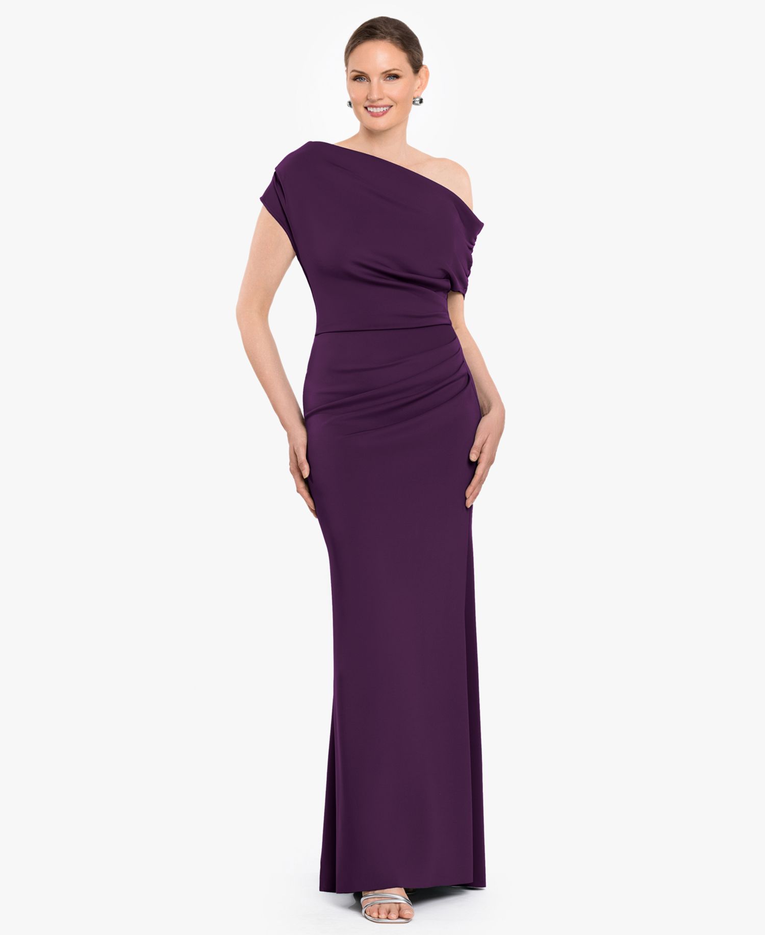 Women's Off-The-Shoulder Ruched Scuba Long Dress