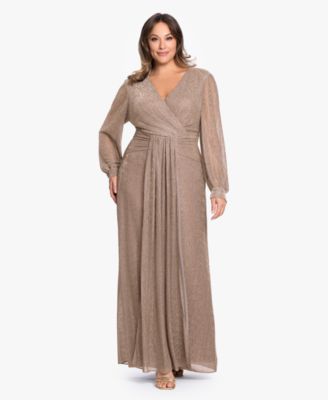 Plus Size V-Neck Lurex Knit Ball Gown
