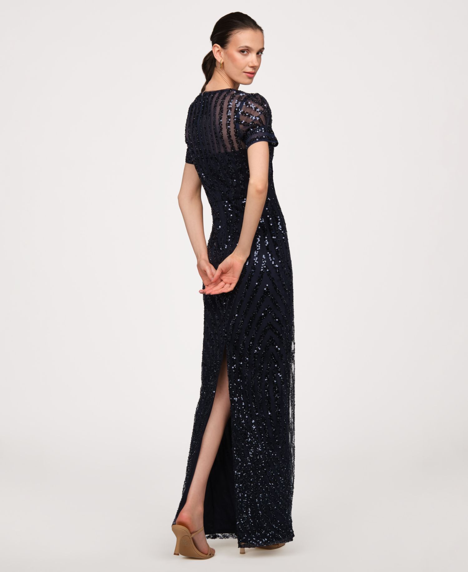 Women's Jewel Neck Column Gown Dress