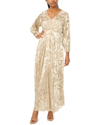 Women's Floral Shimmer Foil Detail V-Neck Gown