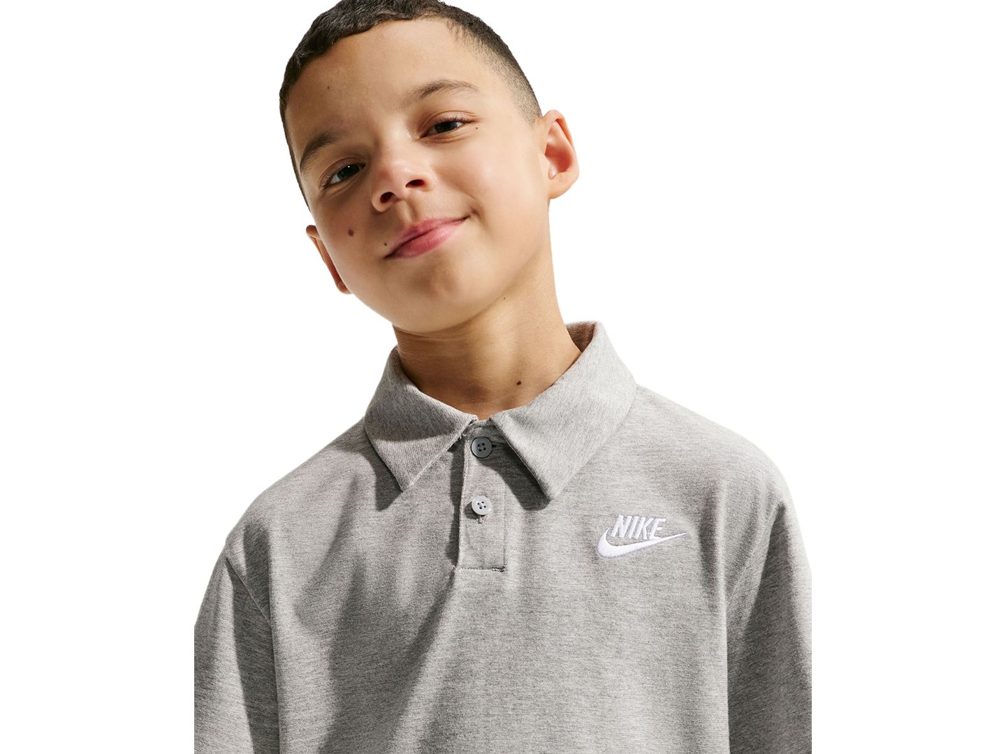 Детское поло Nike Sportswear Club Knit Short-Sleeve Polo Shirt, цвет: Серый меланжевый / Белый — фото 5