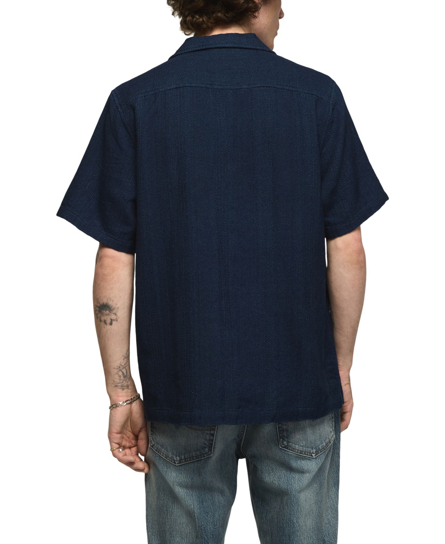 Мужская рубашка Lucky Brand Textured Indigo Short-Sleeve, цвет: Индиго полосатый — фото 4