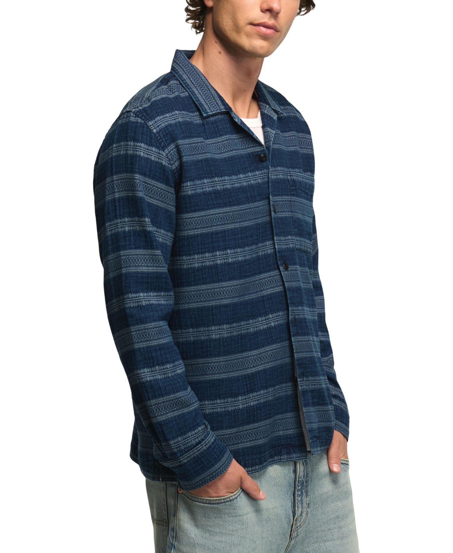 Men's Indigo Pattern Long-Sleeve Shirt