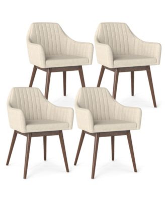 Set of 4 Dining Chairs Upholstered Kitchen Table Chairs With Solid Wood Legs