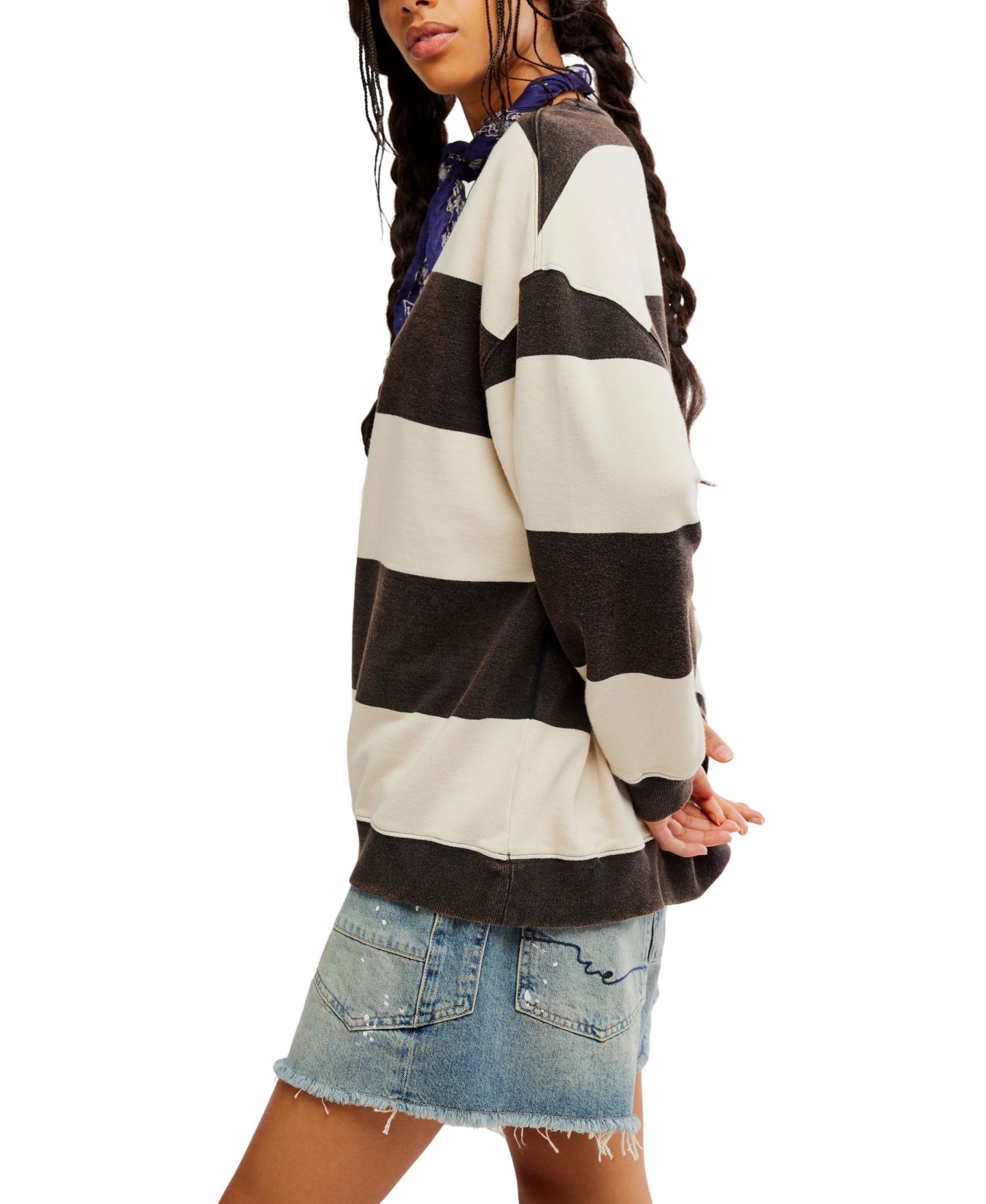 Женский топ Free People Classic Crewneck Stripe Oversized Top, цвет: Чёрный комбинированный — фото 3
