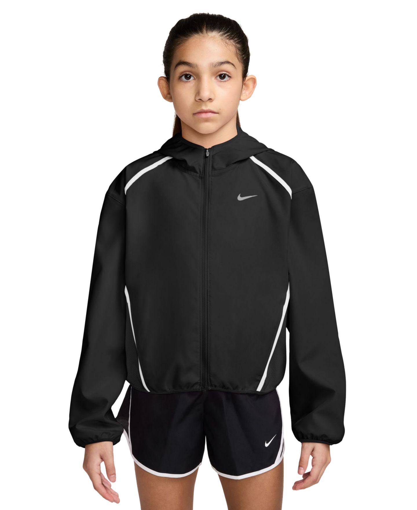Куртка Nike Long-Sleeve Jacket для девочек, цвет: Чёрный / Белый — фото 1