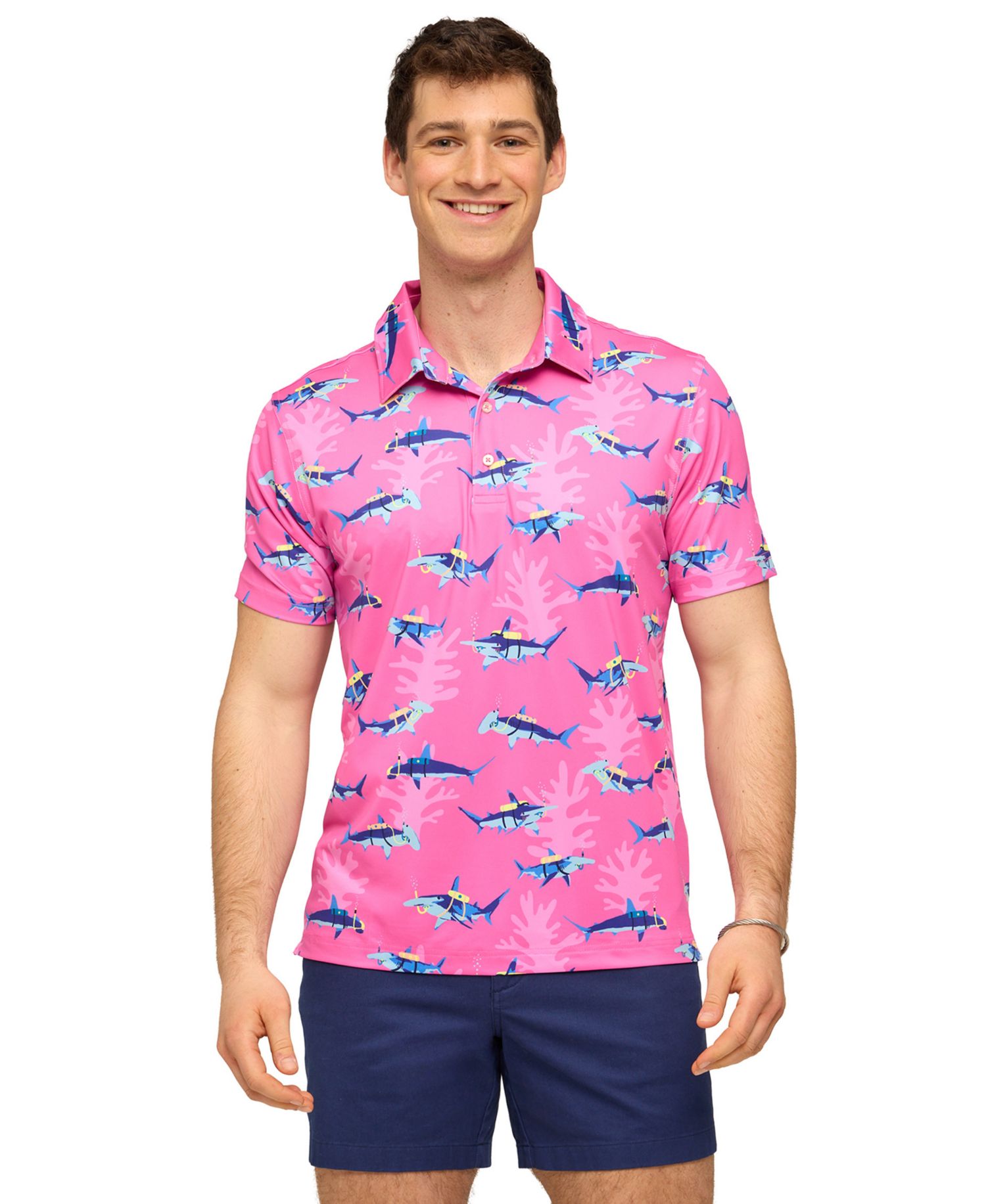 Men's Great Pink Shark Short-Sleeve Polo Shirt