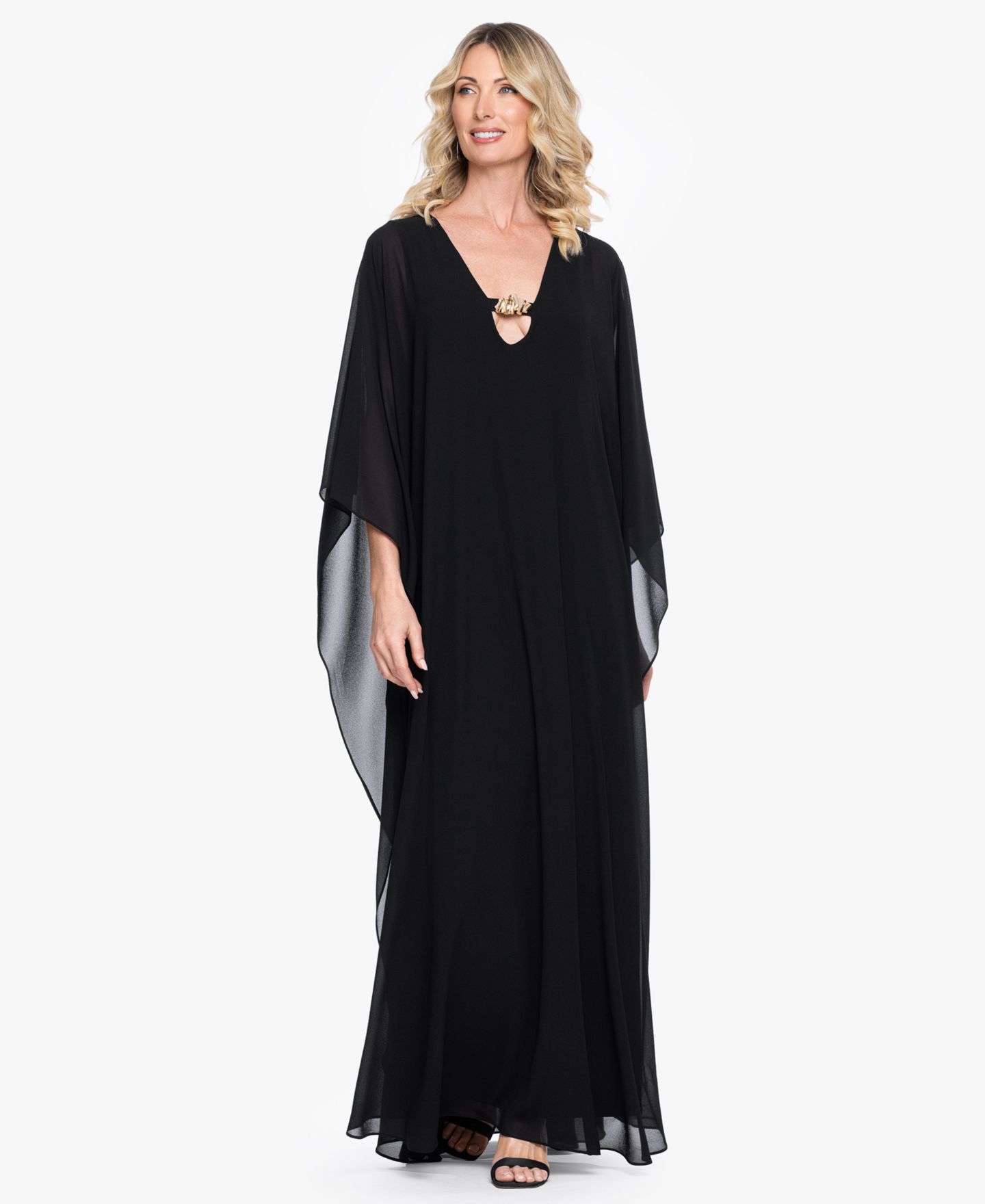 Женское платье Betsy & Adam V-Neck Long Kaftan, цвет: Чёрный — фото 1