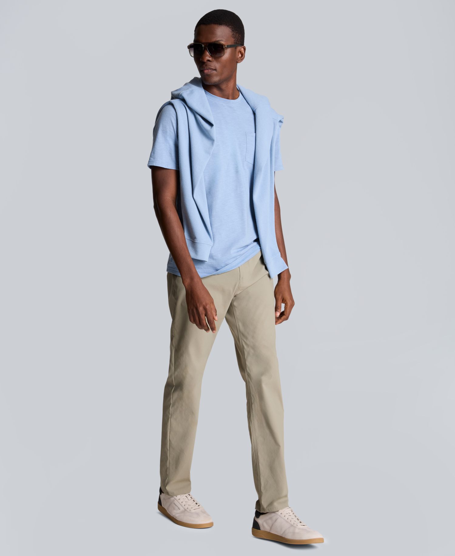 Men's Sport Faded Blue Solid Knit Classic Crewneck T-shirts