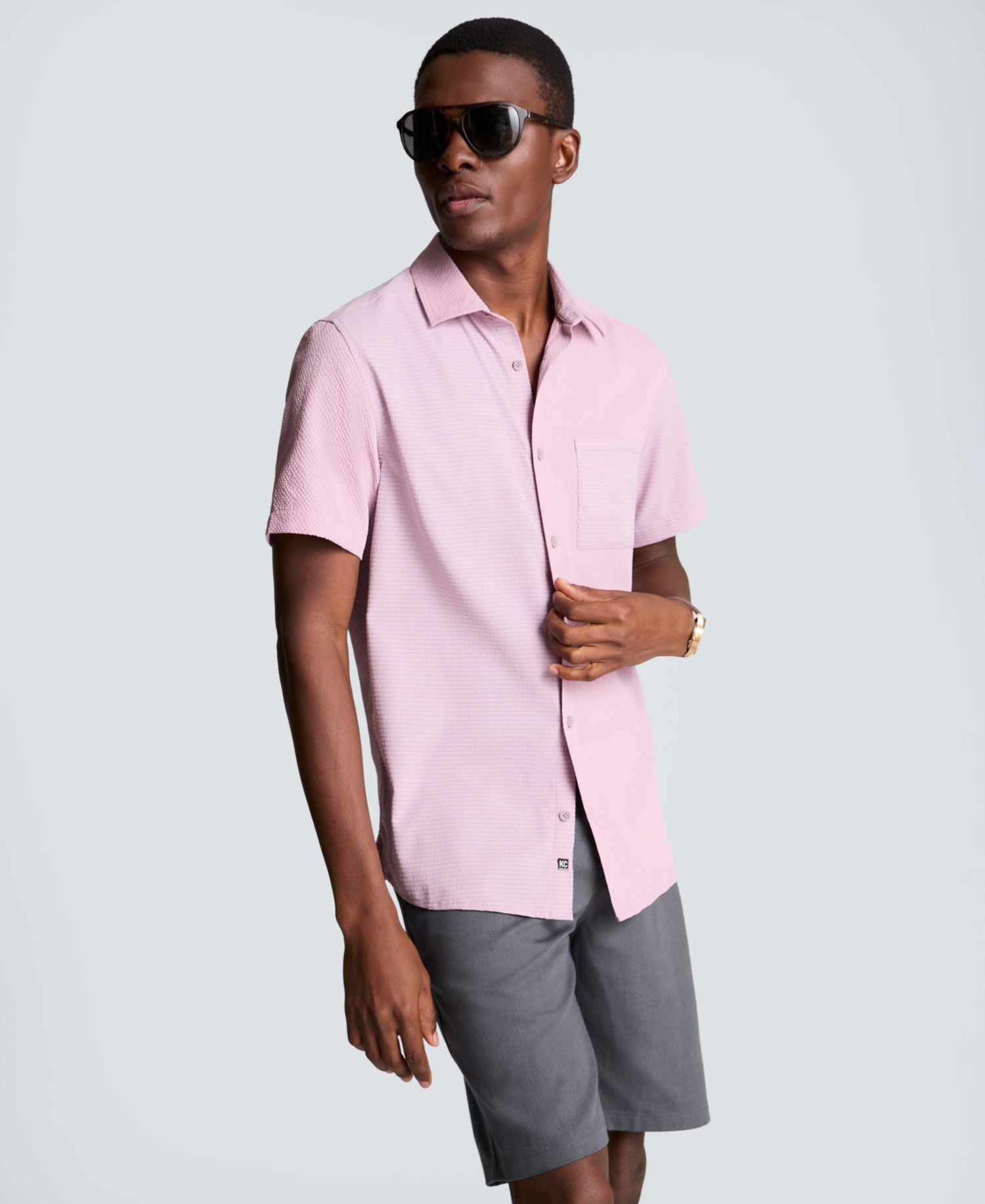 Men's Mixed Media Point Collar Sport Shirt