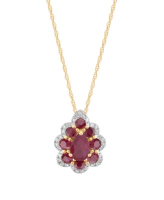 Sapphire (1-1/4 ct. t.w.) & Diamond (1/10 ct. t.w.) Pendant Necklace in 14k White Gold (Also Available in Ruby and Emerald)