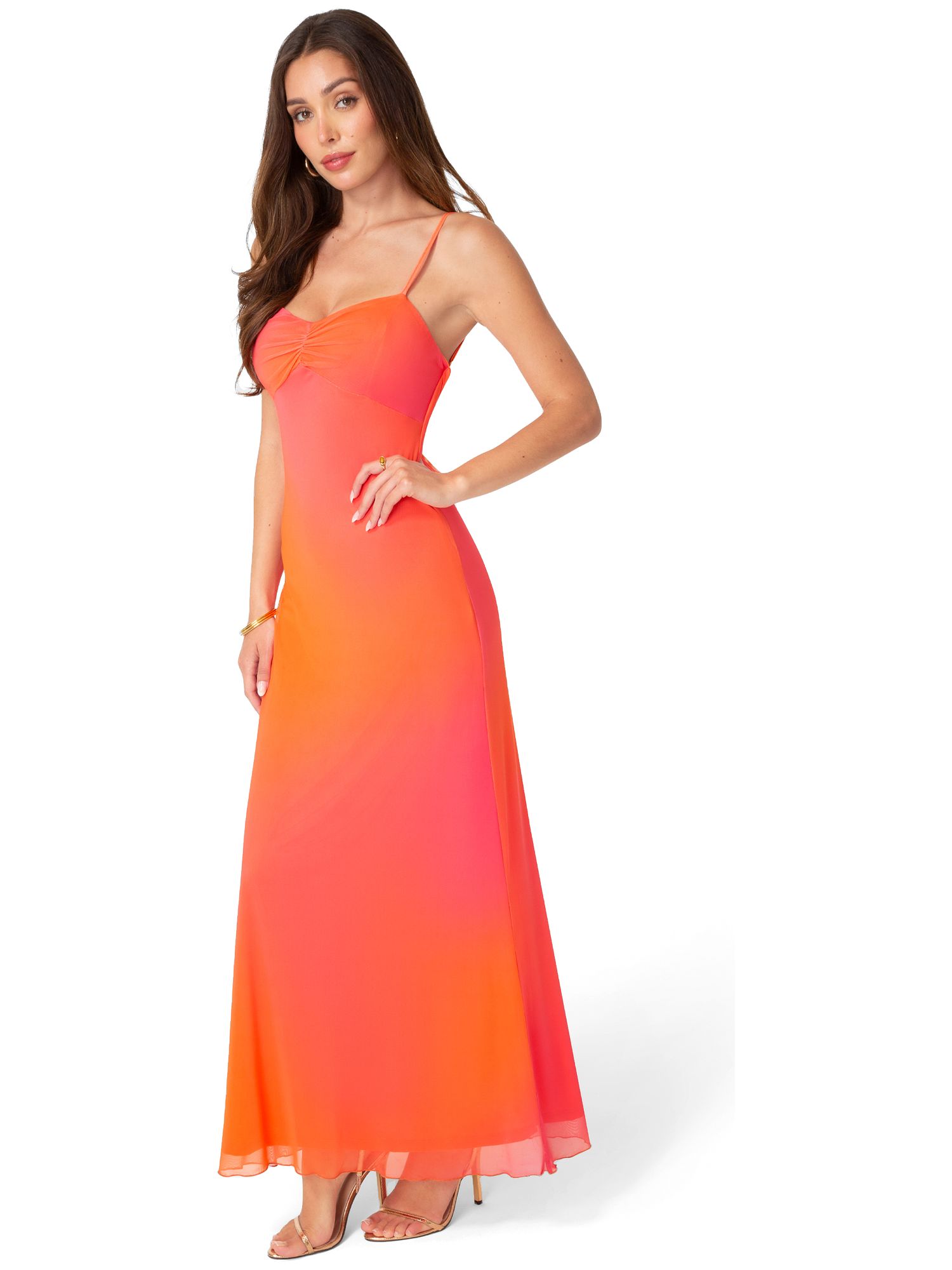 Women's Printed Mesh Drape Back Maxi Dress