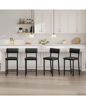 Set of 4 Counter Height Bar Stools, Thick Padded Seat and Metal Legs for Kitchen Island Use