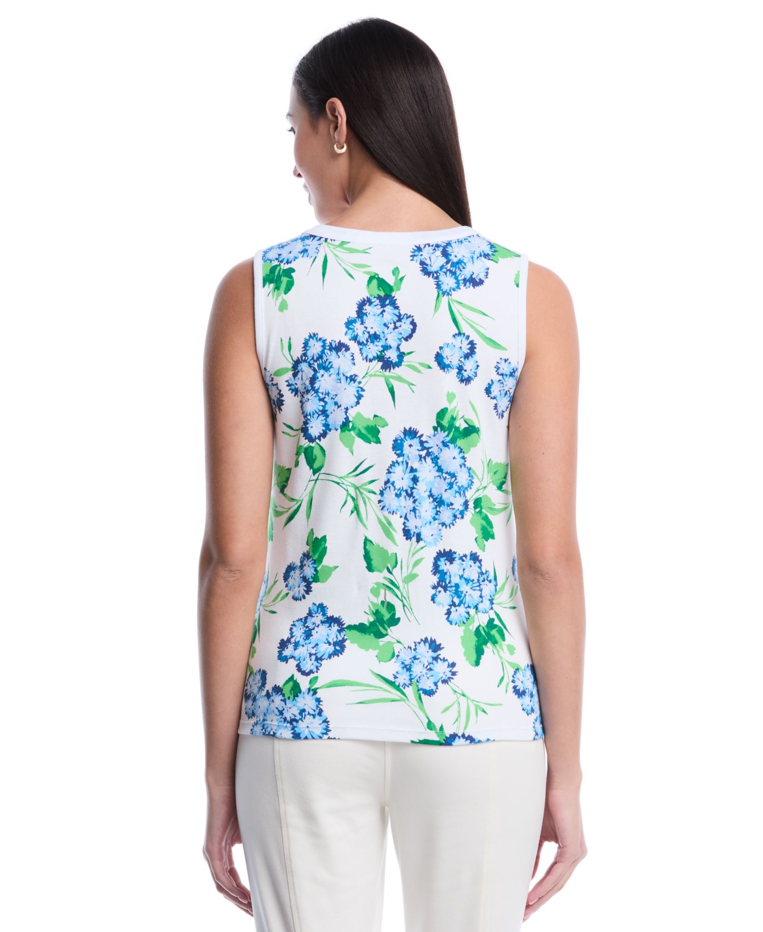 Petite Pom Floral Print Button-Front Sleeveless Tank Top