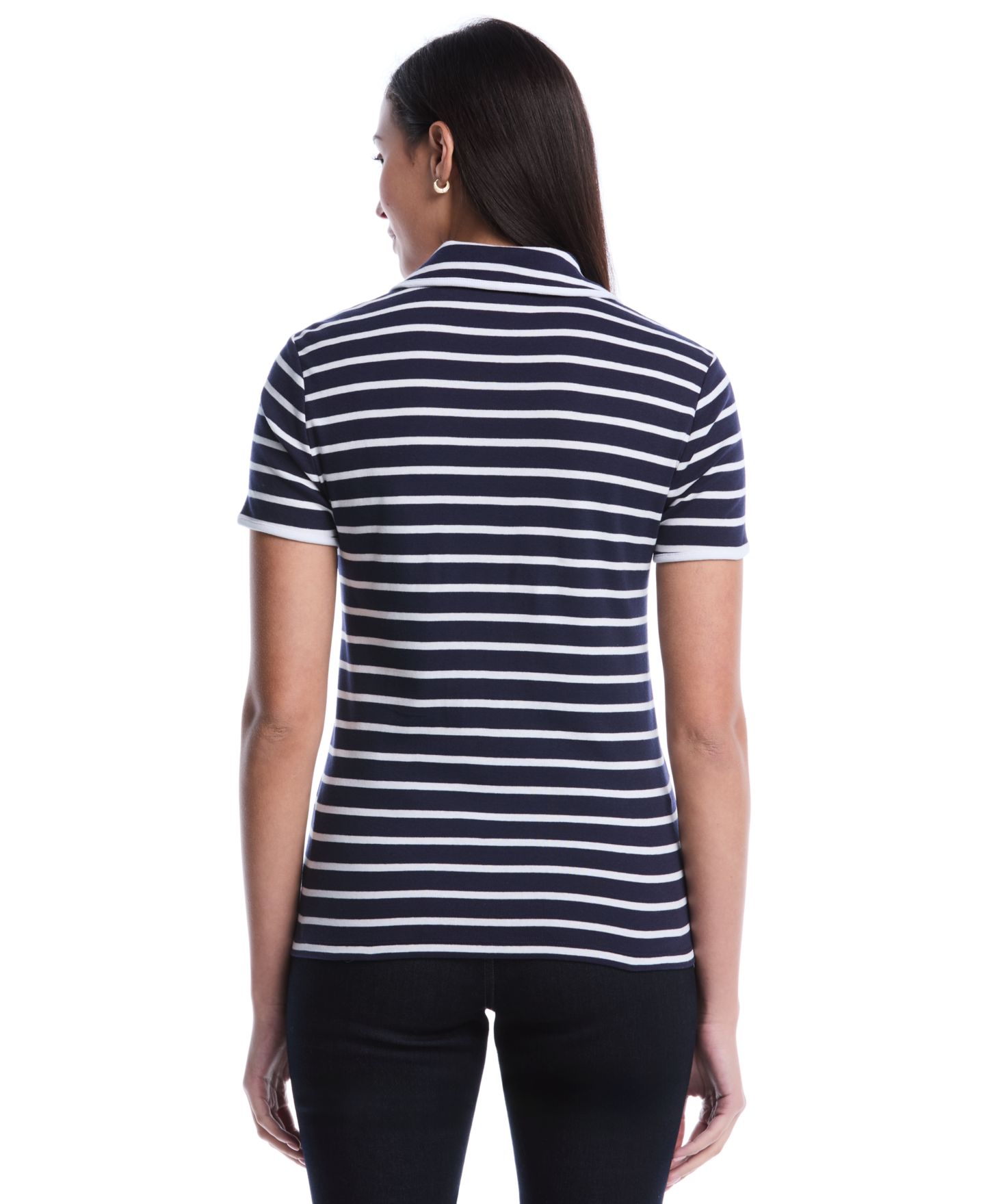 Женское поло Rafaella Petite Striped Contrast Trim Johnny Collar Short-Sleeve Polo, цвет: Peacoat — фото 6