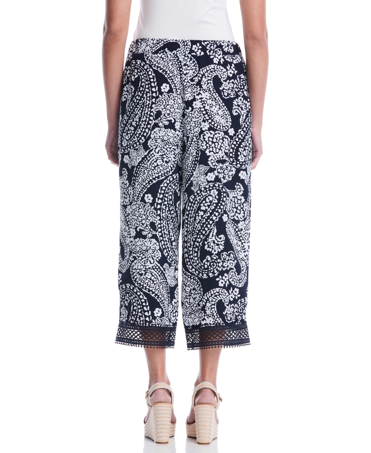 Rafaella Petite Paisley Crochet Trim Pants