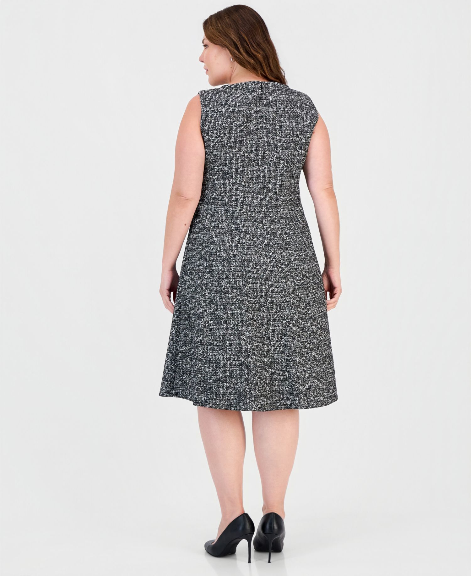Plus Size Multi Seam Fit Flare Boat Neck Sleeveless Dress