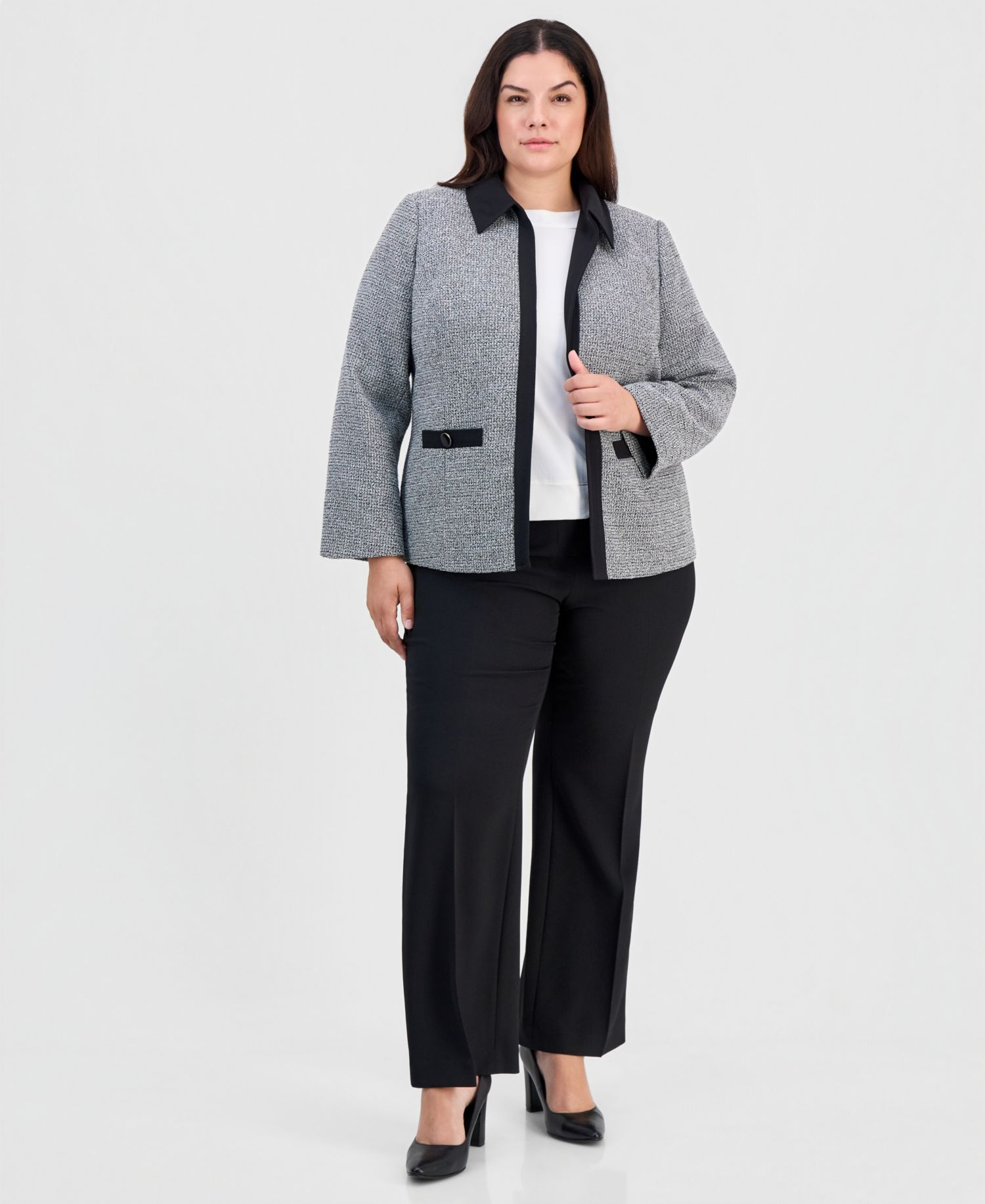 Plus Size Tweed Open-Front Blazer