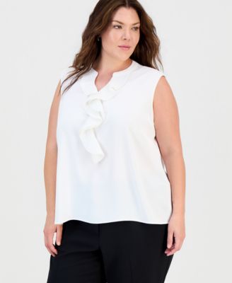 Plus Size Ruffle Split-Neck Sleeveless Top