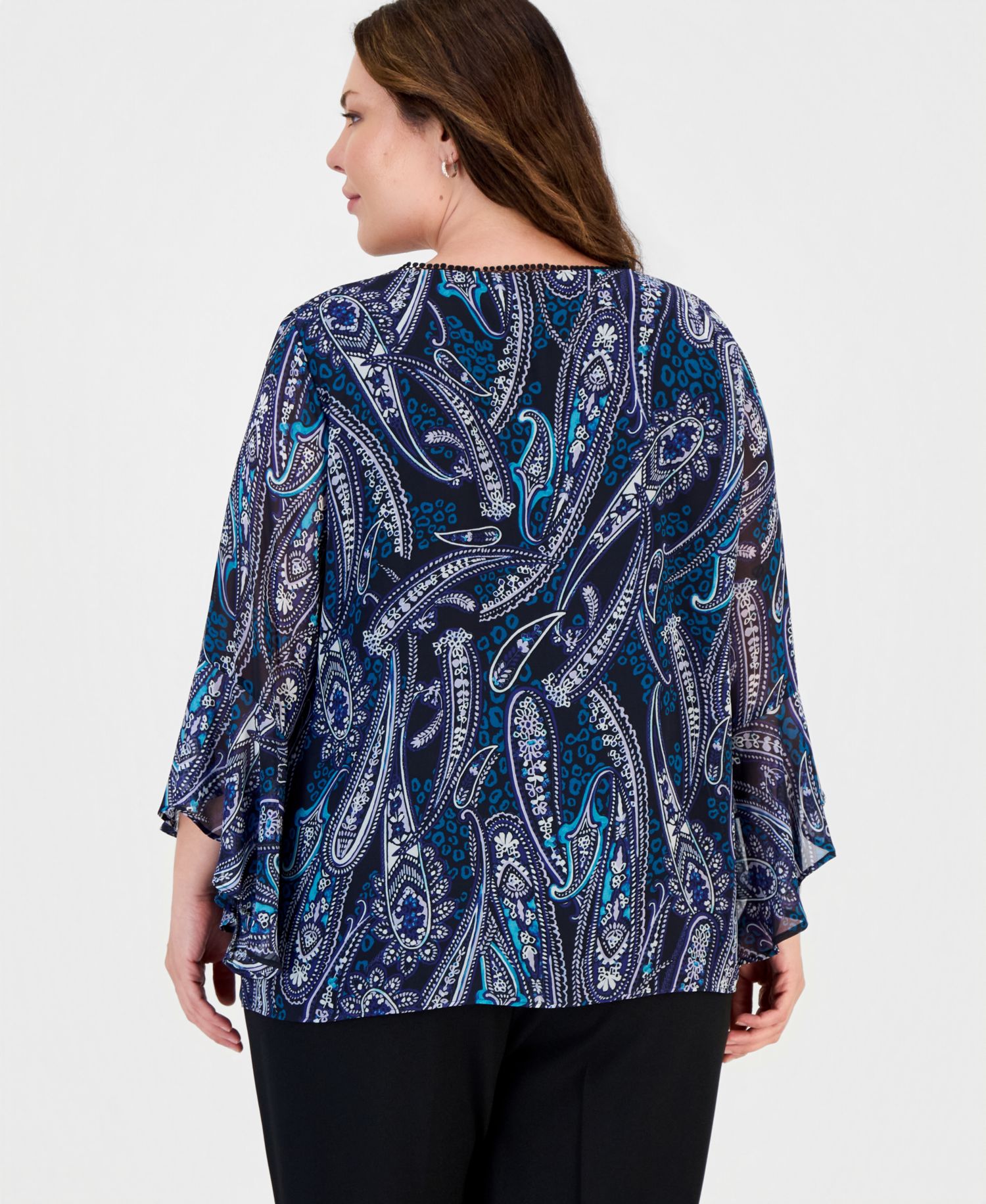 Plus Size V-Neck Ruffle-Sleeve Blouse