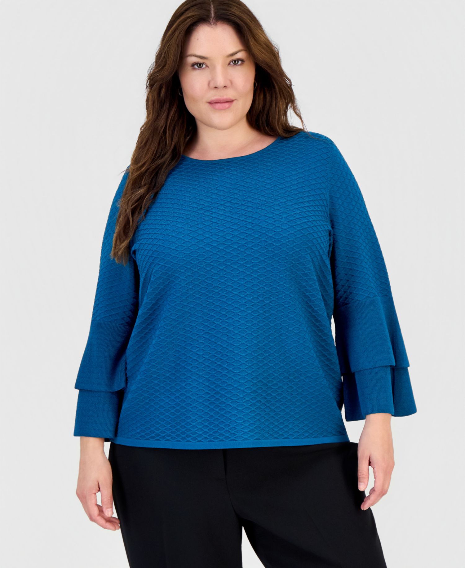 Plus Size Textured Knit Bell-Sleeve Top