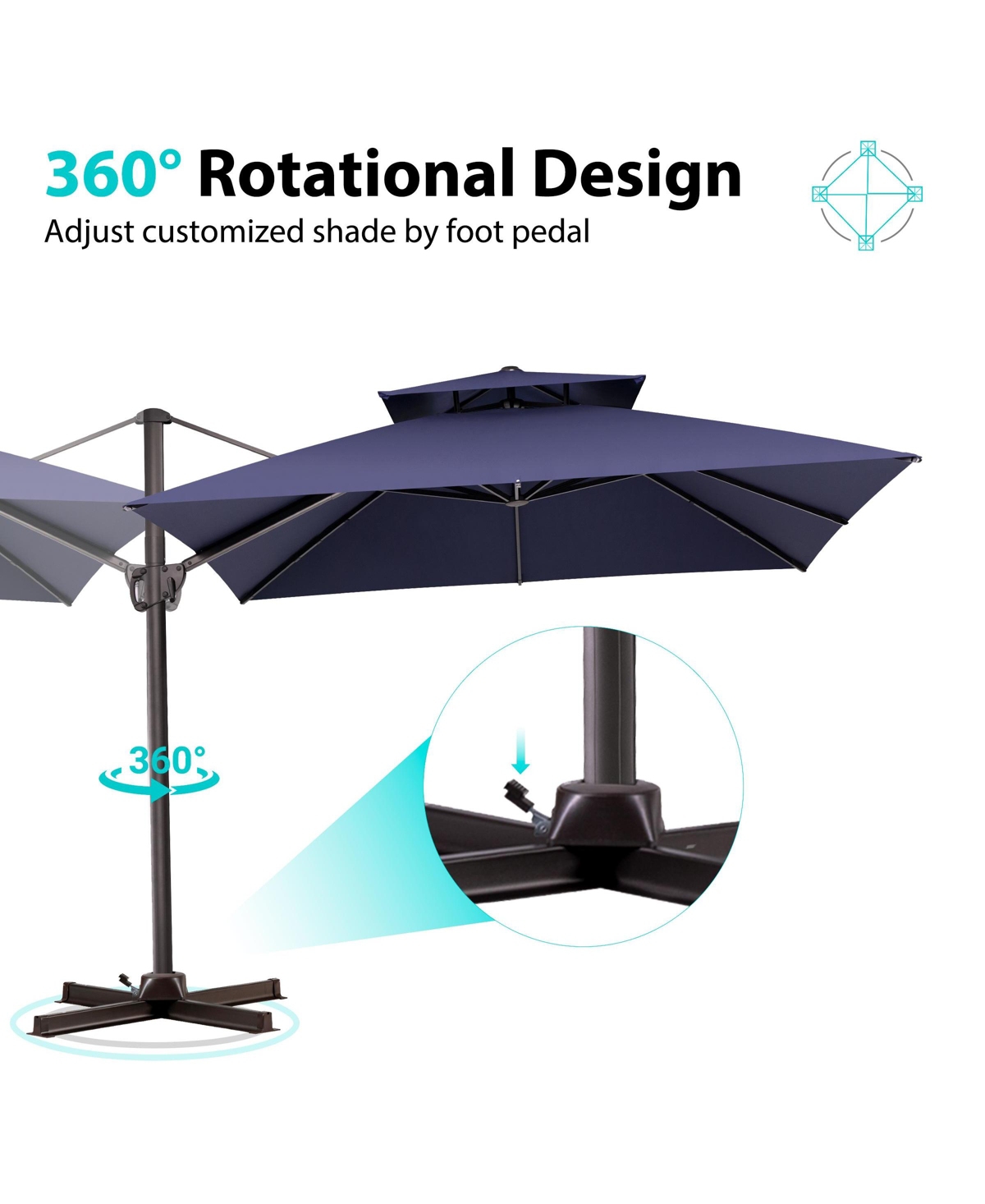 Pellebant Outdoor Patio Double Top 10x10 Ft Square Aluminum Cantilever Umbrella