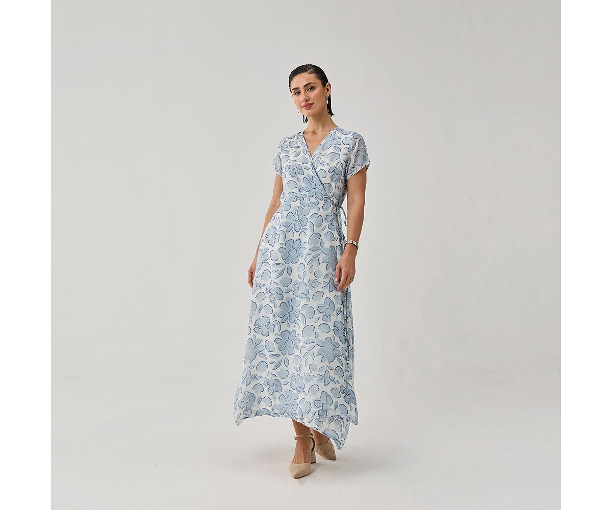 Reistor Women's Floral Print Tie Waist Wrap Maxi Dress view 8 — MAYCSS fashion products