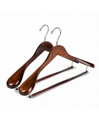 Luxury Wooden Suit Hangers with Locking Bar - Smooth Retro Finish