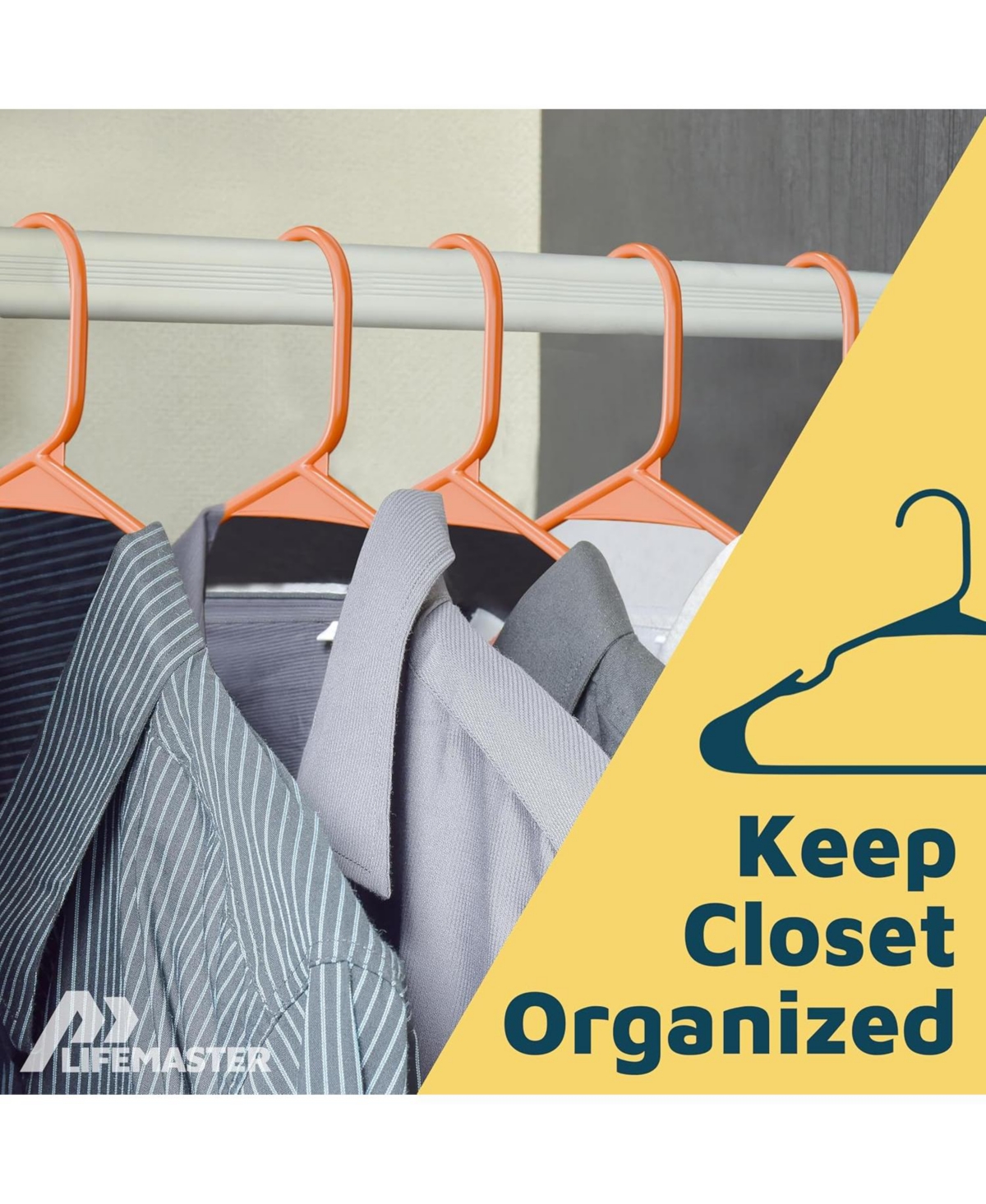 Lifemaster heavy-duty plastic hangers for clothes, dresses & coats non-slip grooves, space-saving design