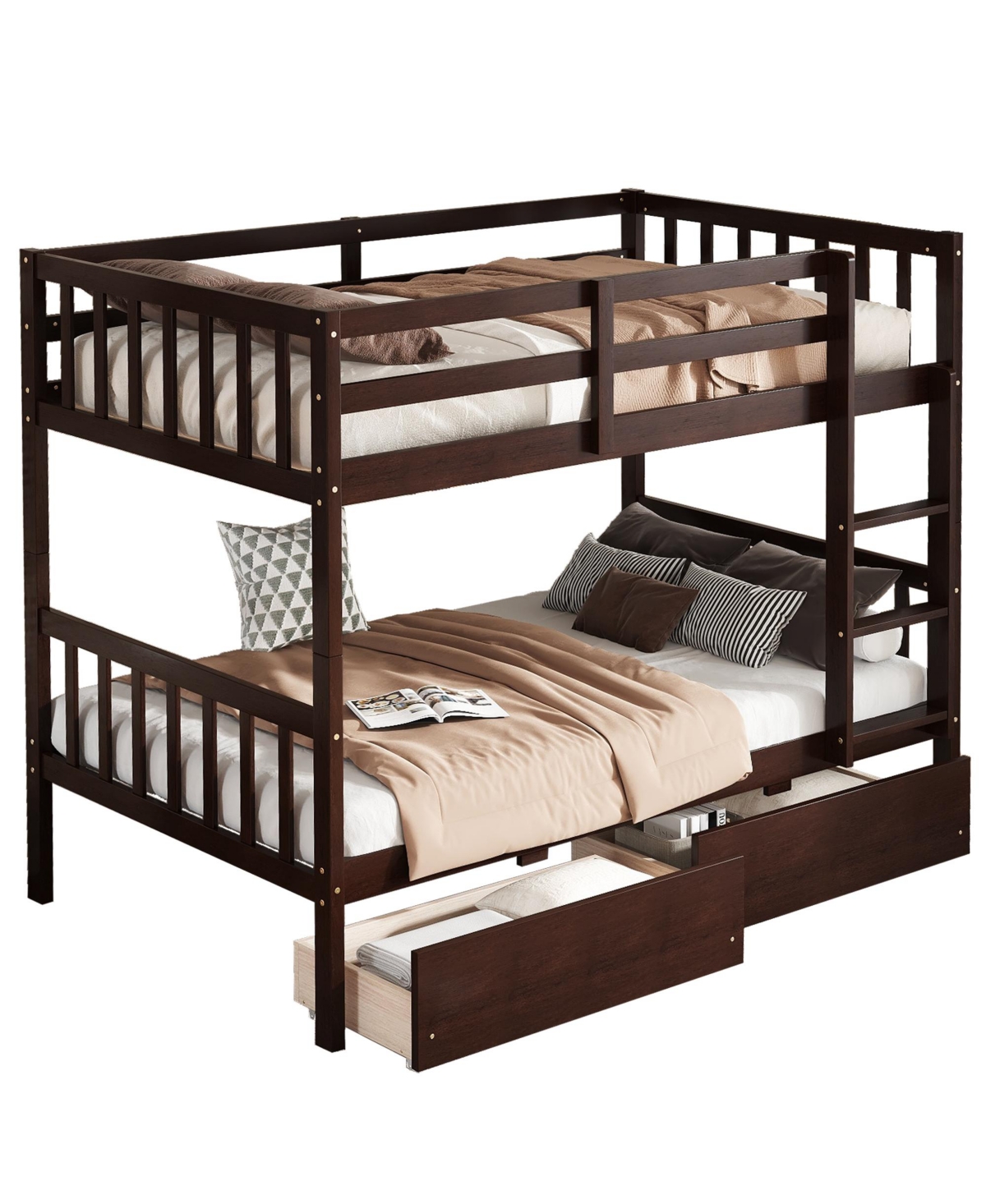 Sailvan Rubber Wood Bunk Bed with 2 Drawers, Convertible into 2