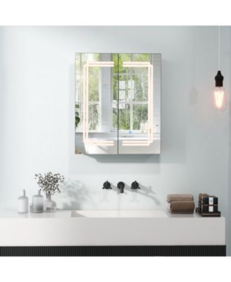 2-Door Bathroom Mirror Medicine Cabinet Wall Mounted with Lights