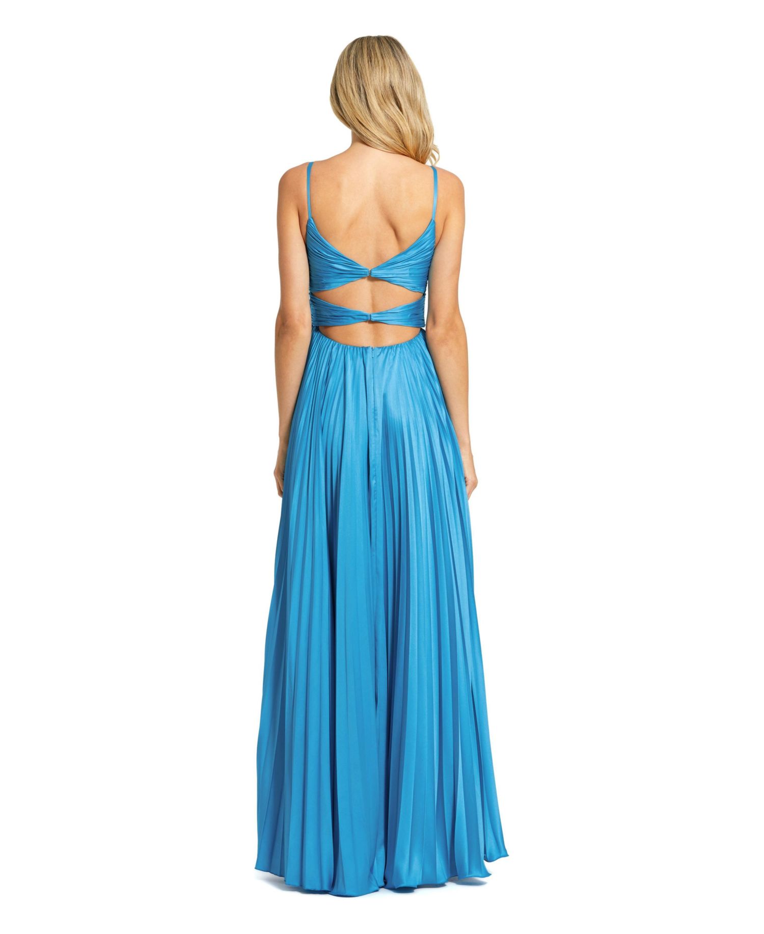 Women's Pleated Charmeuse Gown with Floral Detail, and High Slit