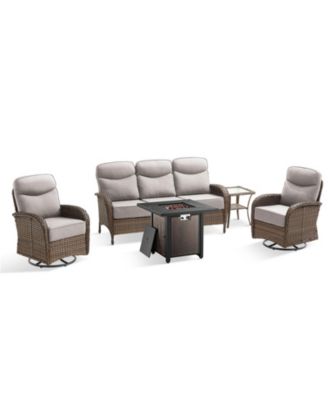 Patio Furniture Set with Fire Pit,Wicker Outdoor Swivel Rocker Chairs Patio Sofa for Backyard Poolside Deck