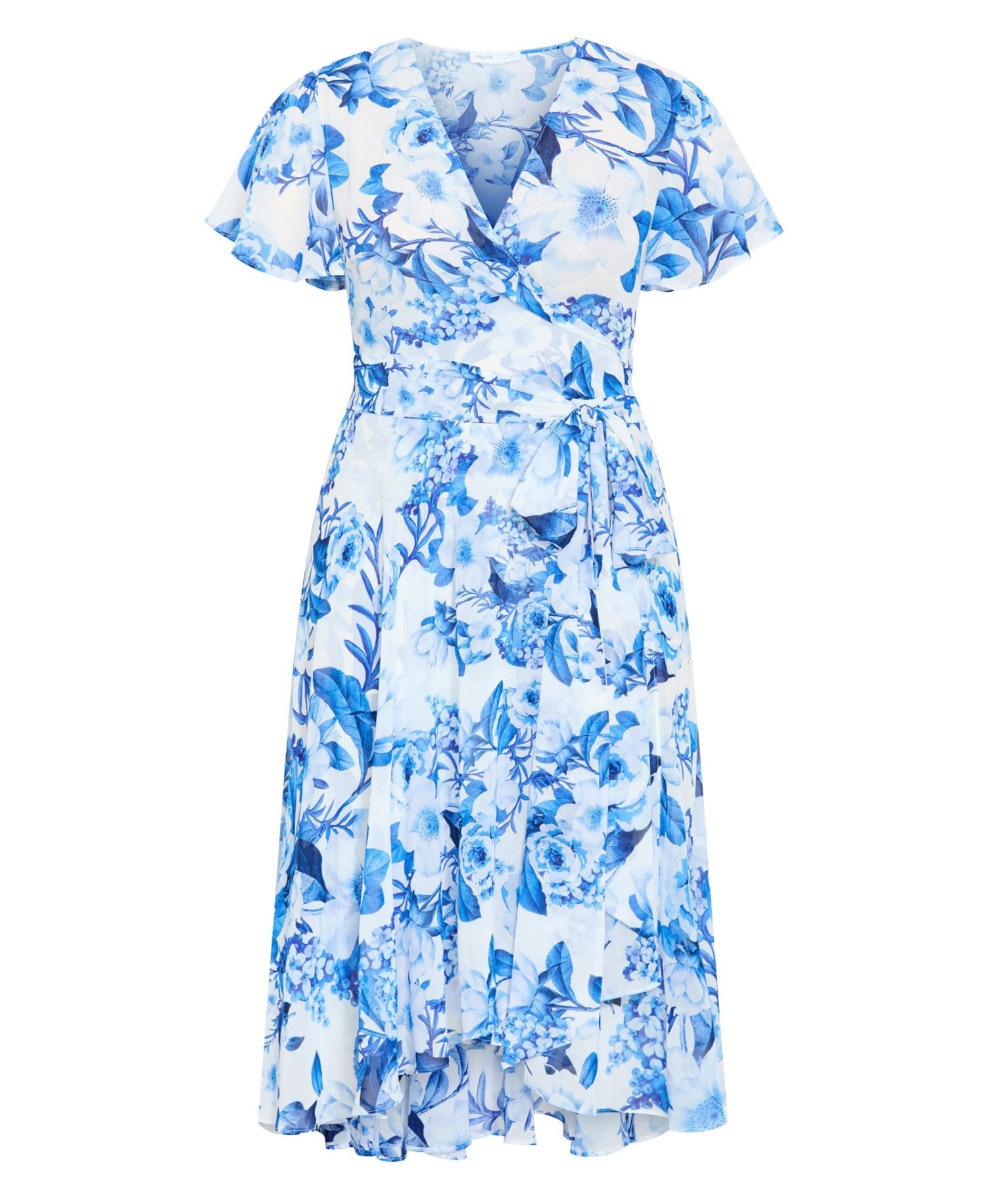 Plus Size Short Sleeve Bluebell Print Wrap Midi Dress